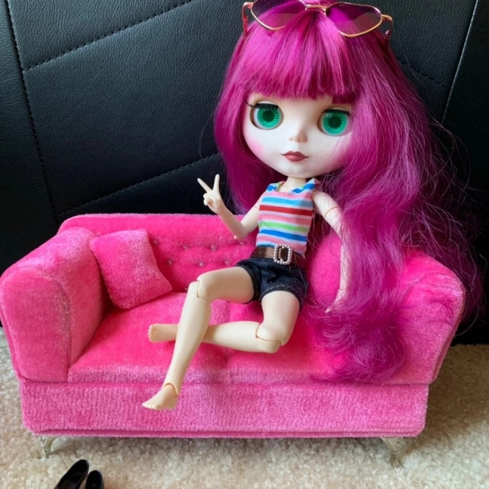 1/6 scale doll pink velvet couch/jewelry box